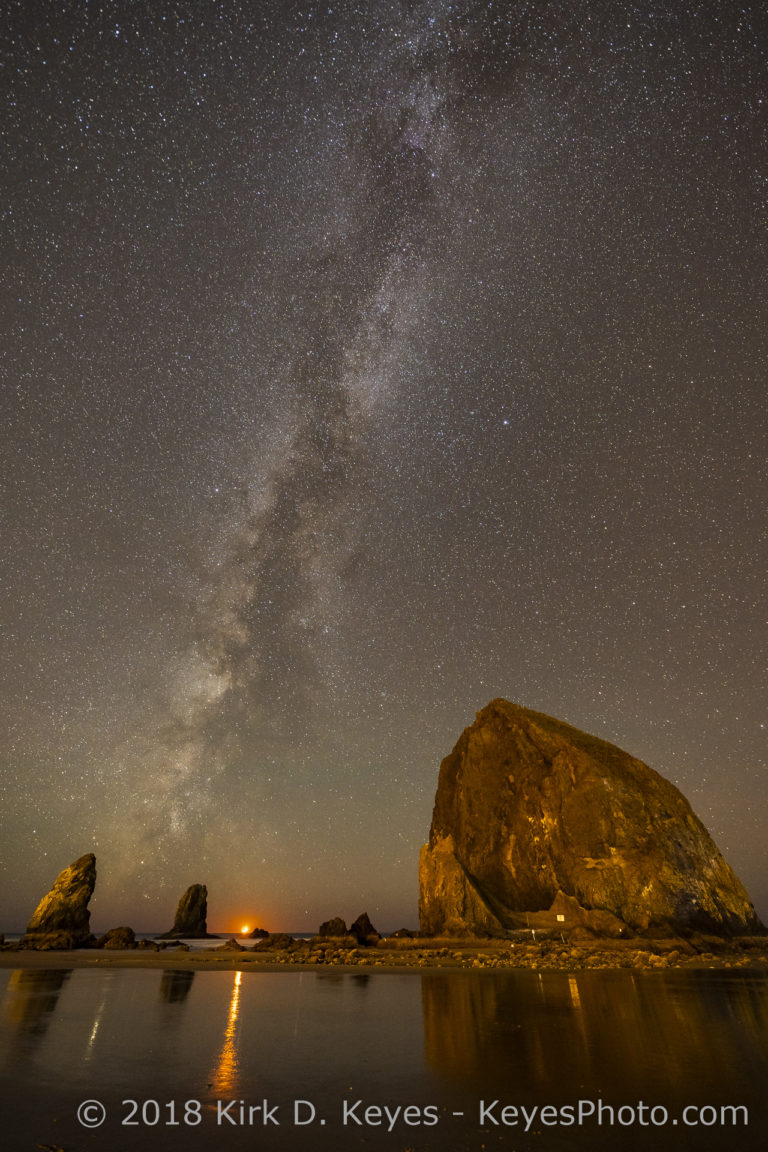 Moonset and Milky Way, Haystack Rock - Cannon Beach, Oregon